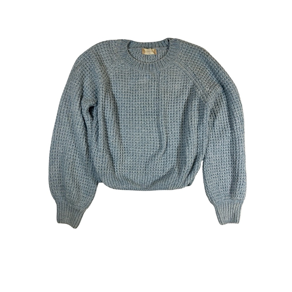 Altar'd State Womens Chenille Sweater Light Blue Crew Neck Raglan Small